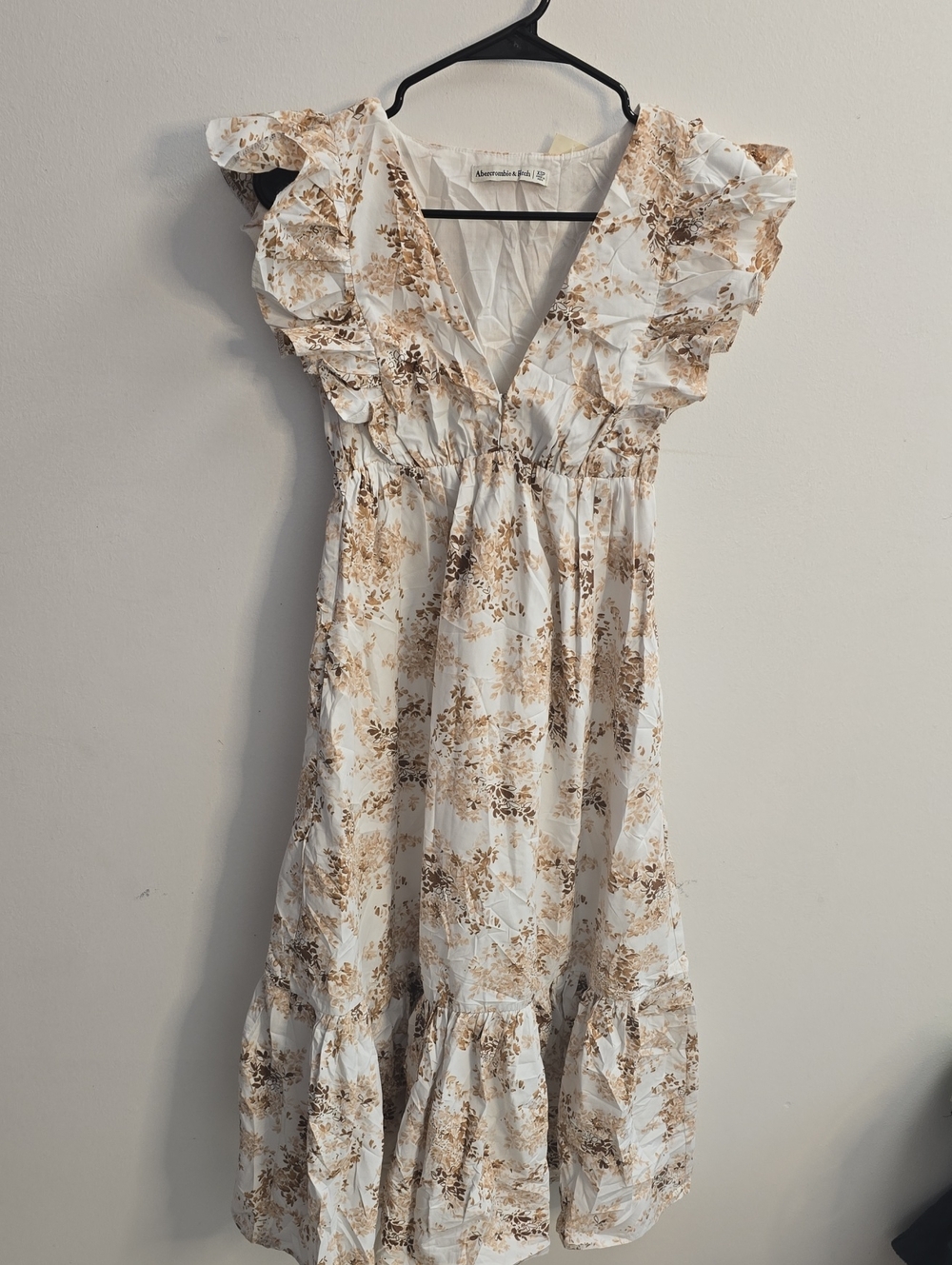 Abercrombie & Fitch White Midi Dress with Brown Floral Print